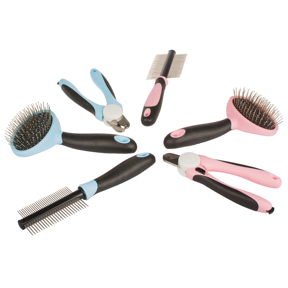 

TPR PP Stainless Steel Sharp Set Pet Comb Cat dog Nail Clippers, Blue,pink