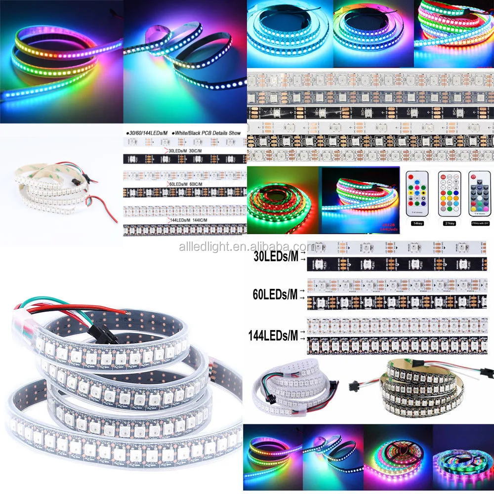 1M/5M 5V WS2812B 5050 RGB LED Strip IP68 30/60/144LEDs IC Individual Addressable 