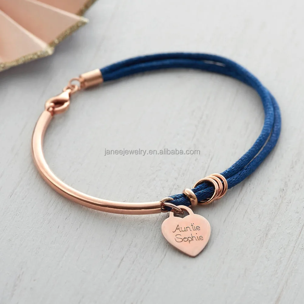 Mothers Day Gifts Custom Jewelry Engraved Stainless Steel Heart Shape Rope Bracelets for Women Men