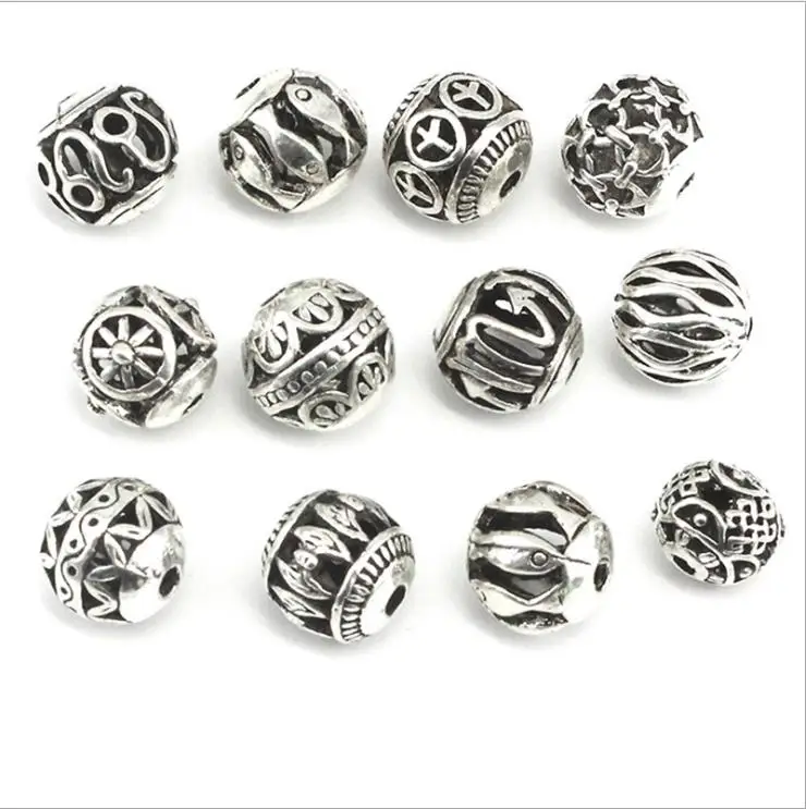 

JS1341 Wholesale tibetan silver jewelry findings antique sliver alloy hollow round metal spacer beads