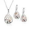 two-tone plated fancy Filigree Teardrop shaped Necklace Earrings Set Yellow Gold Flash Rose Gold Flash set