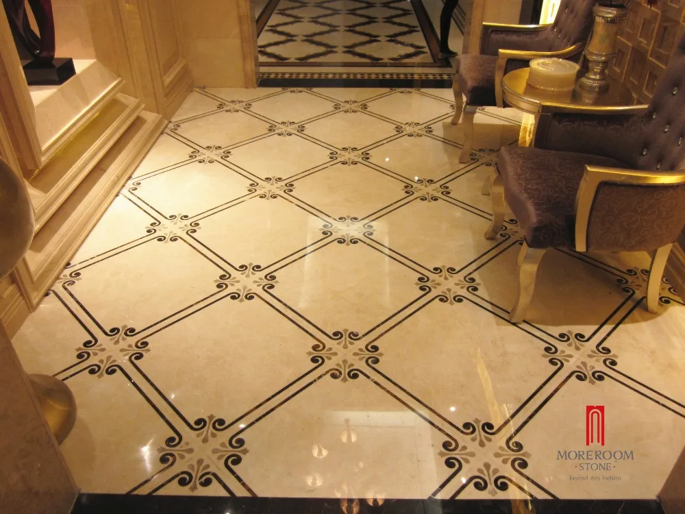 Spain Crema Royal Marble Waterjet Inlay Flooring Design Waterjet Marble Inlay Flooring Design