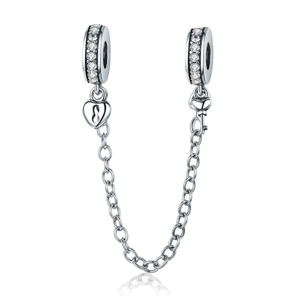 

Qings 925 Sterling Silver Stackable Heart Love Heart Dangle Safety Chain Charm Bead Fits European Charm Bracelet