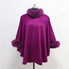 High quality europe style wholesale price women fox fur cashmere poncho coat