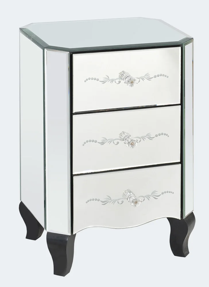 cheap mirrored nightstand with 3 drawers