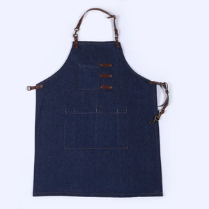 KeFei denim cooking chef apron denim for bartender with leather straps