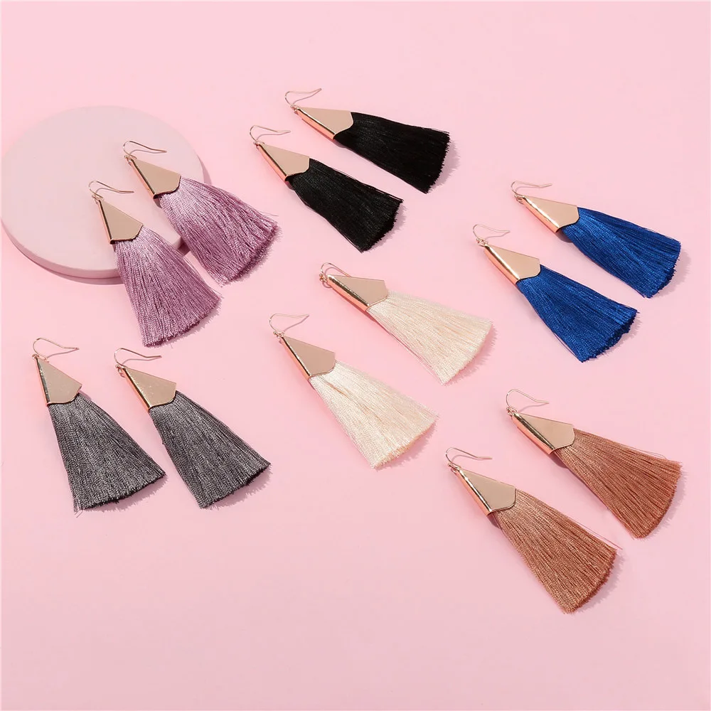 

Hot Sale Fashion Handmade Boho Cotton Thread Tassel Earrings Drop Duster Earrings for Women