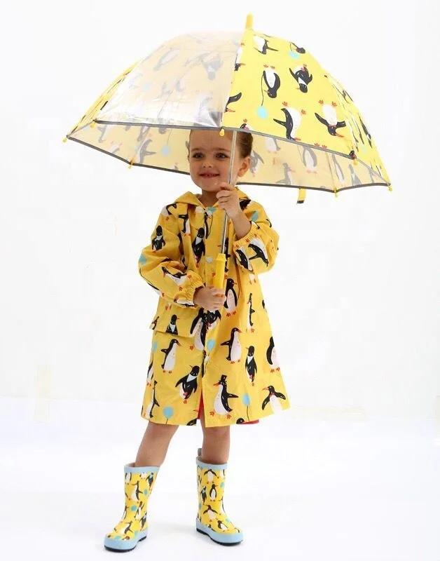 

Child rain coat penguin pattern umbrella waterproof cute animal kids umbrella parasol for children, Yellow