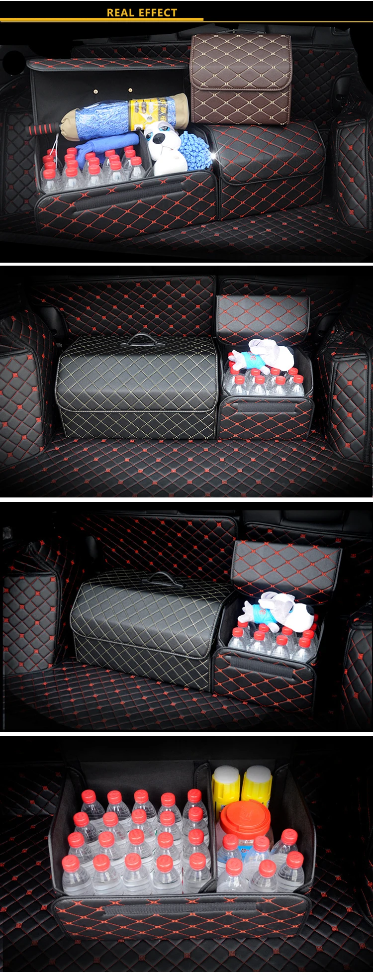 Premium Multifunction Foldable Pu Leather Car Trunk Organizer Bin Container Box For Auto Suv
