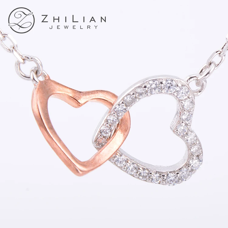 

Double heart pendant necklace sterling silver jewelry