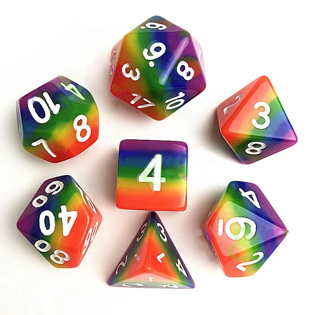 

New Dice 7pcs/set Rainbow dice ,d4 d6 d8 d10 d10 d12 d20 dnd rpg dice for board game