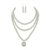 China factory cheaper three layer pearl beads necklace earring jewelry set in bulk for women