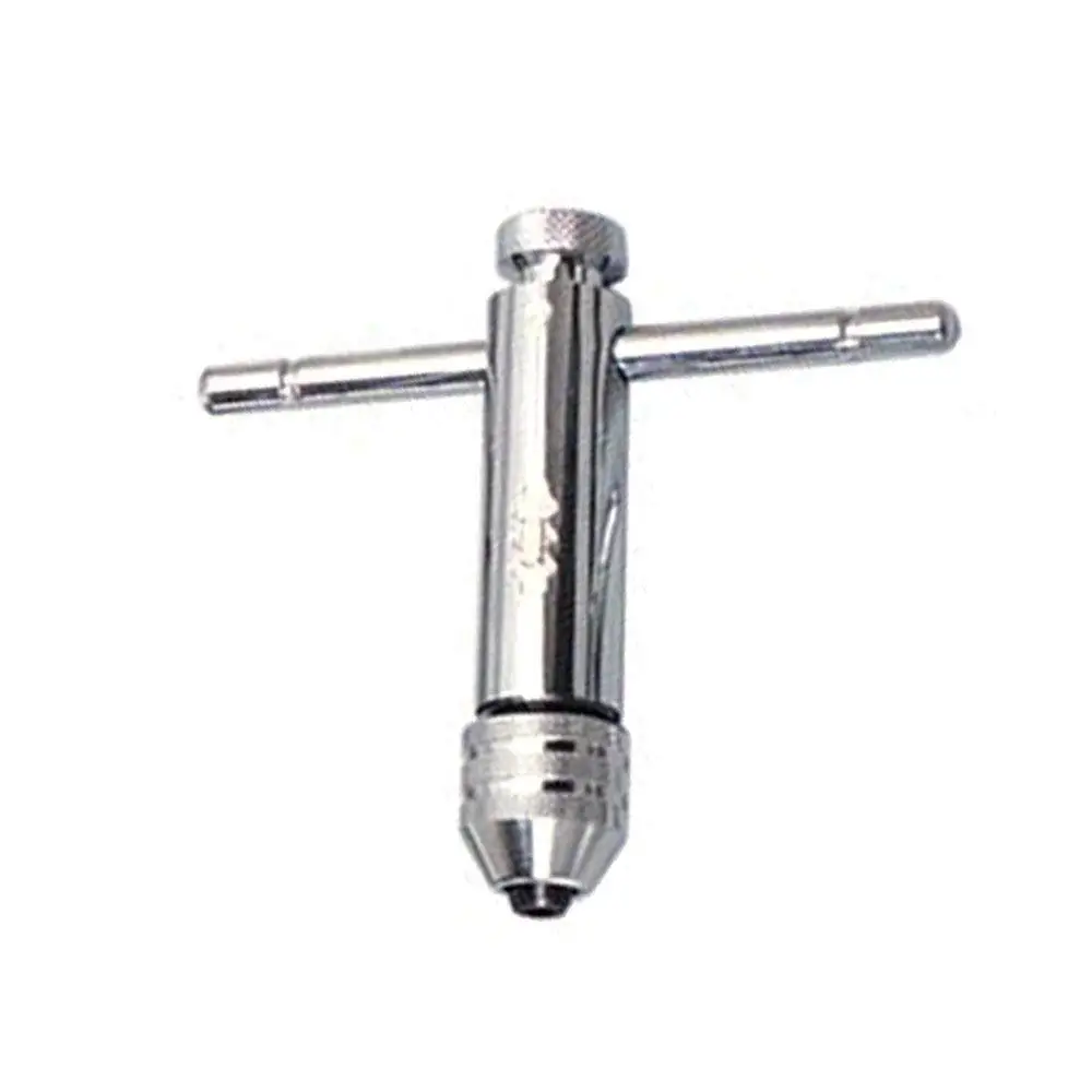 zorvo Ratchet Tap Wrench Adjustable T-Handle Ratchet Tap Holder Wrench Alloy Steel Silver Adjustable T Type One-Hand Ratchet Wrench (M5-M12 Short)
