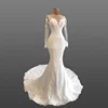 2019 Ladies Long Sleeve Lace Wedding Dress Beaded Mermaid Sheer Back Bridal Dresses Trumpet Wedding Dresses Bridal Gown