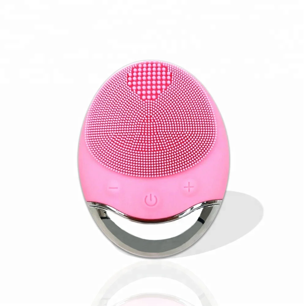 

2019 best selling deep cleaning silicone wireless usb rechargeable facial cleanser brush facial massager, Pink/green/rose red