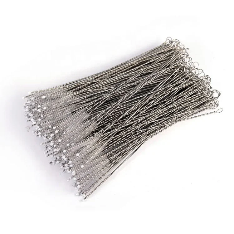 

Straw Brush Cleaner Sample Free Drinking Coconut Metal Stainless Steel Cleaning Brush, Silver