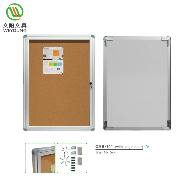 Aluminium Framed Cork Board Cabinet Enclosed Bulletin Board With