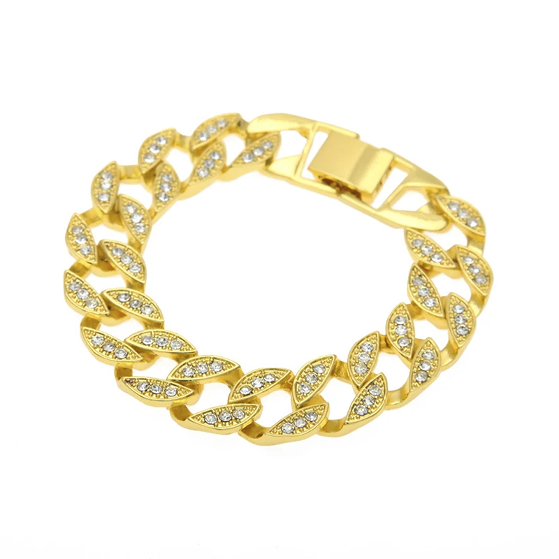 

Miami Cuban Bracelet For Men Gold Hip Hop Bracelet Iced Out Paved Rhinestones Bracelet Jewelry (KHB002), As picture