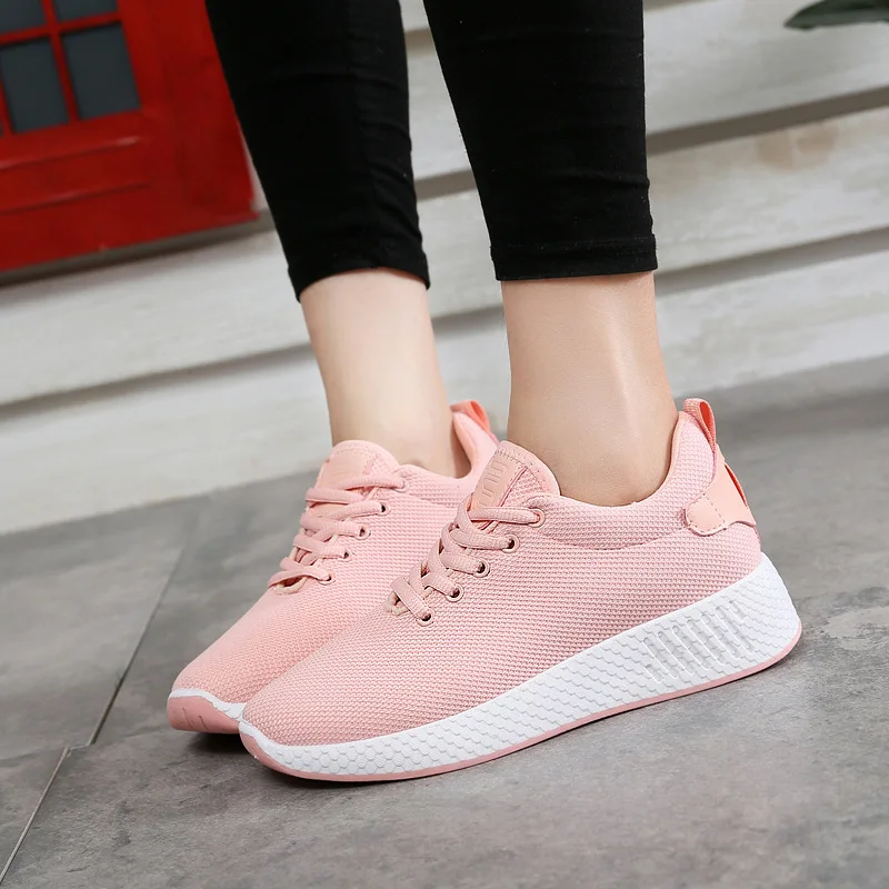 

Students Breathable Sneakers Women Casual Mesh Tourist Walking Shoes, Black/white/pink