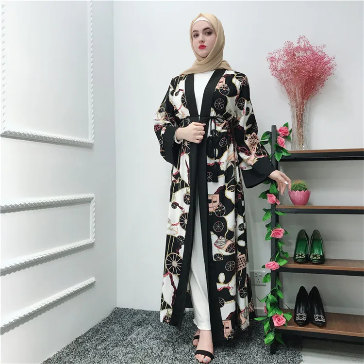 

2019 New arrival European and American style front open abaya coat for women, Black