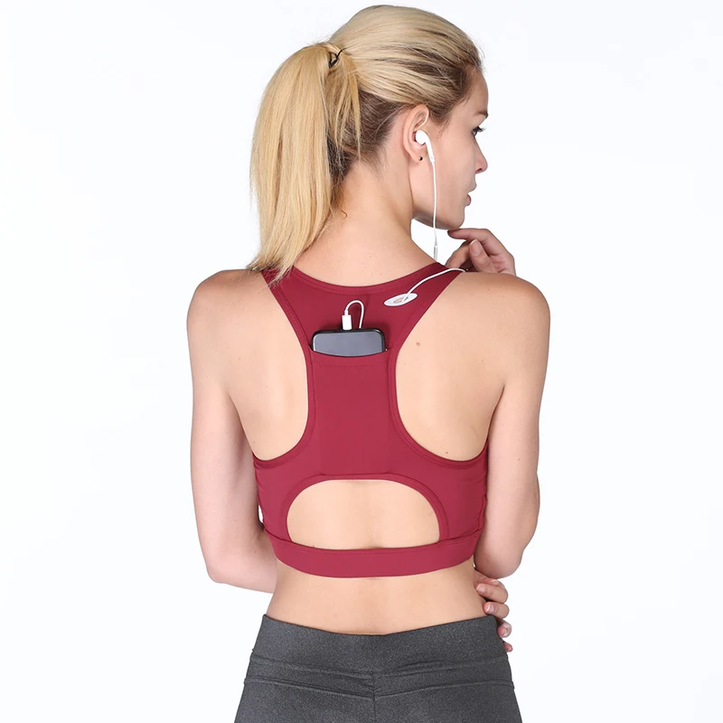 

free shipping Seamless sports bra shockproof phone pocket bra tube top breathable fabric