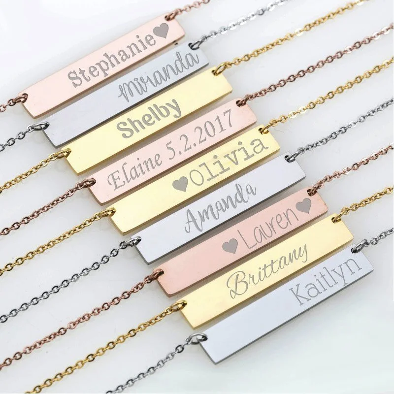 

Wholesale Minimalist Stainless Steel Bar Necklace, Silver;gold;rose gold or black