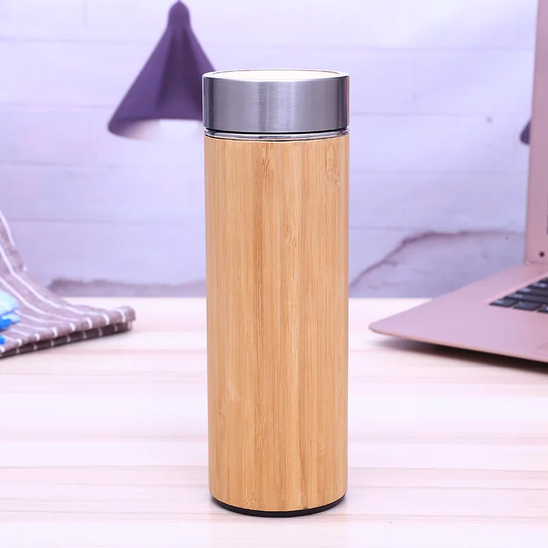 

350ML/450ML Double Wall 18 8 Stainless Steel Bamboo Insulated Thermos Vacuum Flask Branded Laser