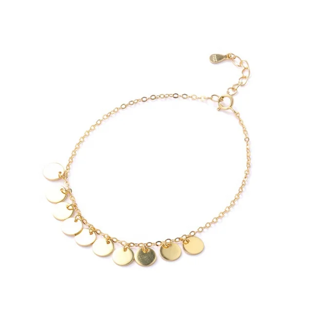 

Plated 14K Gold Jewelry Round Wafer 925 Sterling Silver Jewellery Women Tassel Bracelet