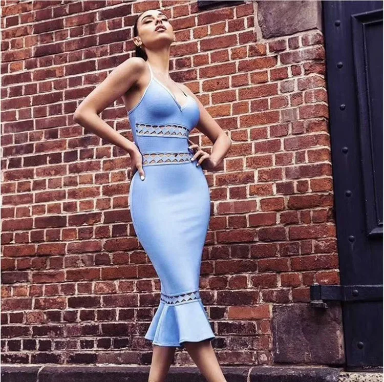 

2018 New Arrival Blue Cheap Women Celebrity Evening Party Bandage Dress