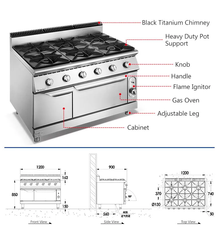 Commercial Six Burner Gas Ranges Stoves Good Price With Oven