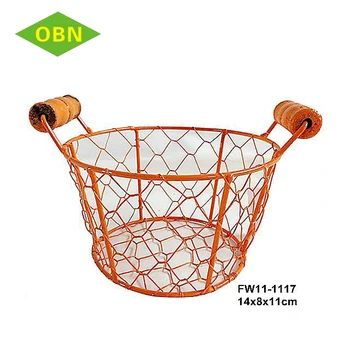 Colorful Round Wooden Handle Small Decorative Cheap Wire Basket