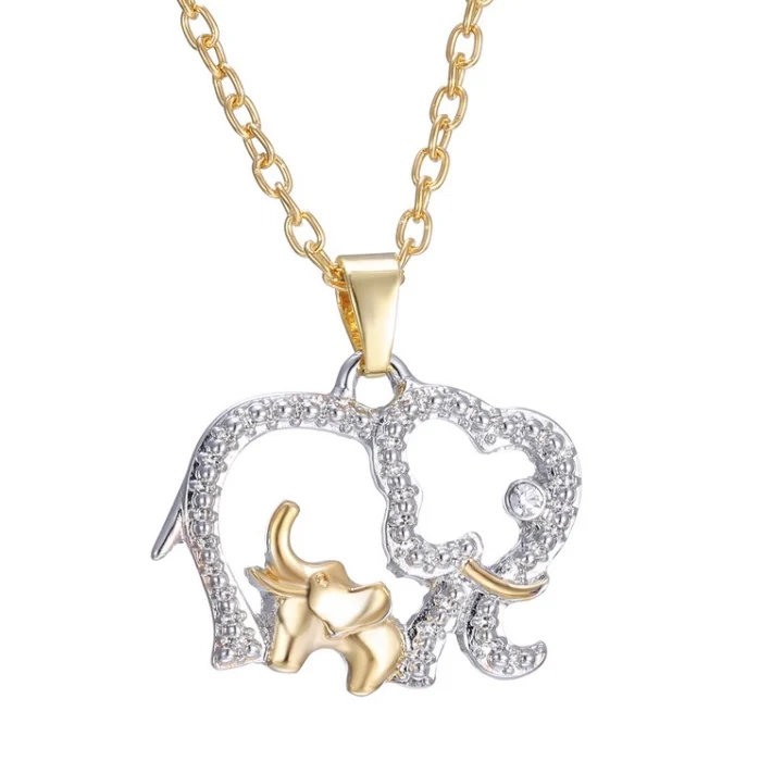 

Good Luck Baby And Mom Crystal CZ Elephant Pendant Necklace Jewelry