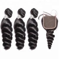 

Cuticle Aligned Virgin Hair Grade 10A 100% Virgin Brazilian Hair Loose Wave Bundles With Closure