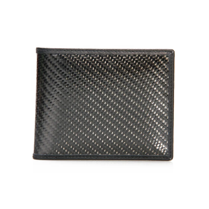 

High Quality Carbon Fiber Genuine Leather Men Slim Wallet