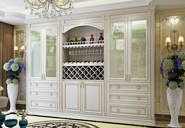 European luxury antique solid wood furniture MDF wine cabinet