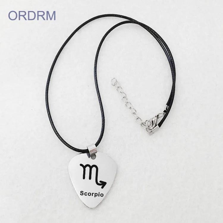 

Custom Wholesale Constellation Zodiac Sign Guitar Pick Necklace, Silver;black