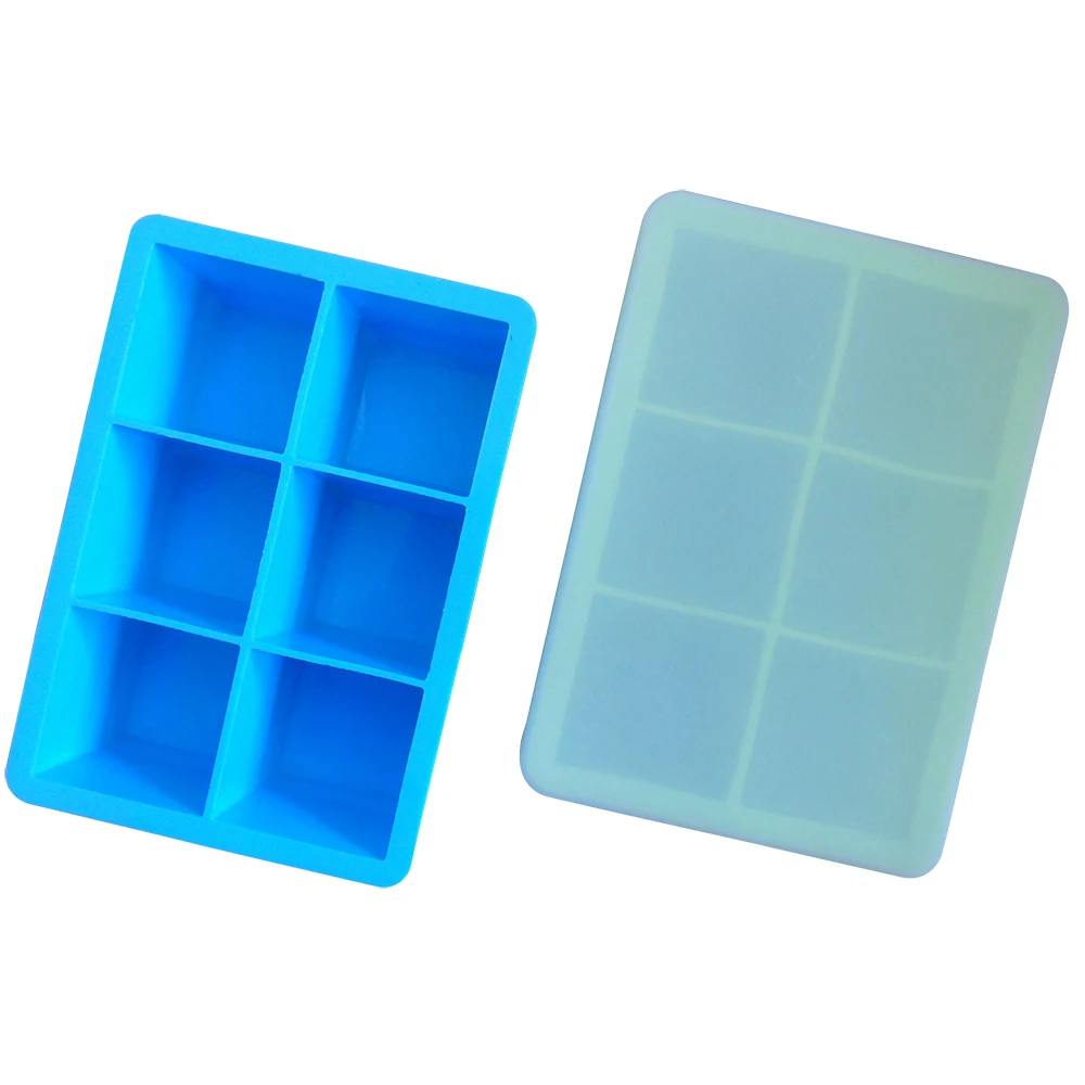 

Free Shipping BPA Free 6 Cavity Silicone Square Ice Cube Trays Ice Cube Maker with Silicone Lids, According to pantone color