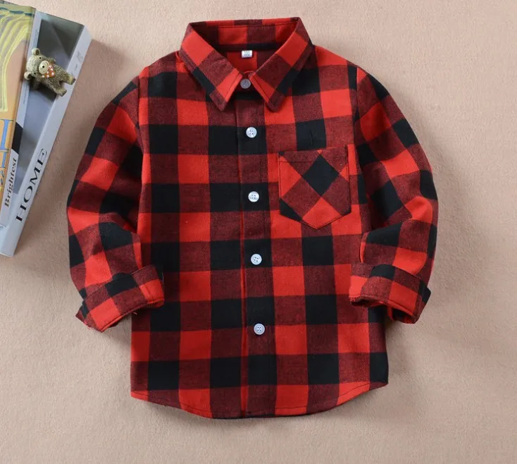 

Unisex children cheap long sleeve plaid cotton shirt for kids, As picture