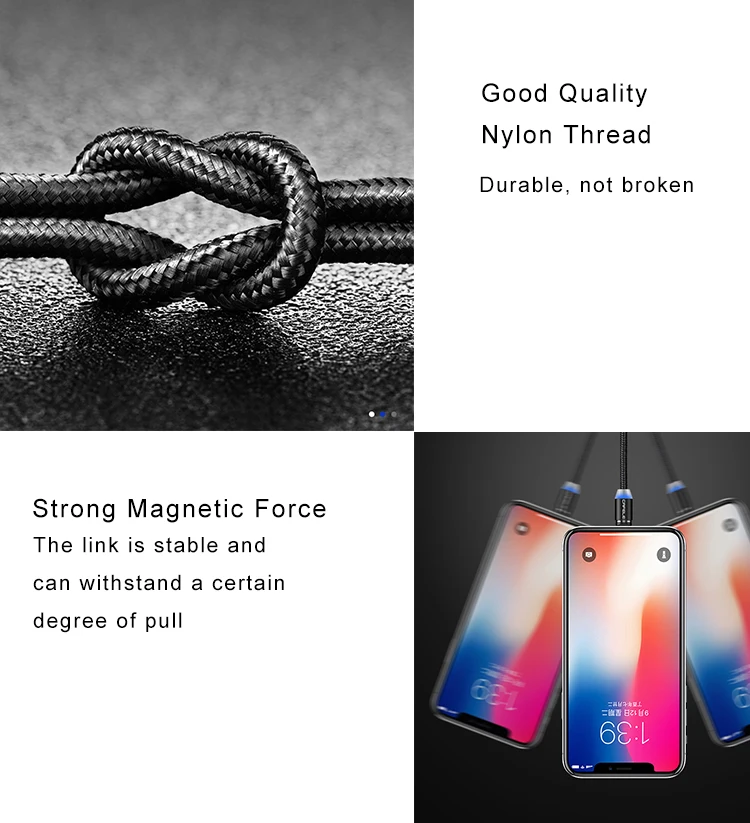 Nylon braided USB cable 3 in 1 micro type c USB fast charger cable magnetic charging cable 13