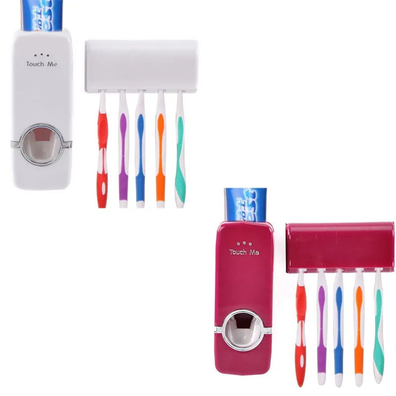 

Bathroom Family Set Automatic Toothpaste Squeezer Dispenser Toothbrush Holder, White/red