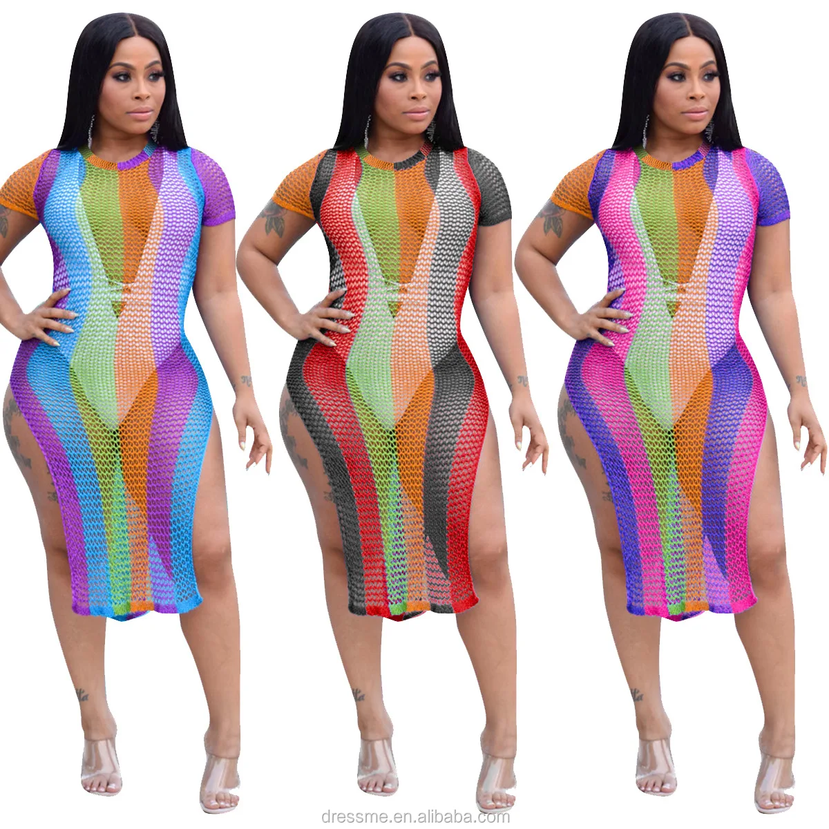 

M095 Latest Women Nea Fashion Beach Dress Net Dresses Transparent Casual Dresses Summer Loose Adults Polyester Strapless Natural