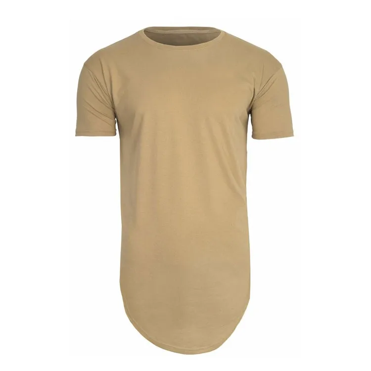 Custom Black Crew Neck Cotton Round Bottom Hem Scallop T Shirt Long