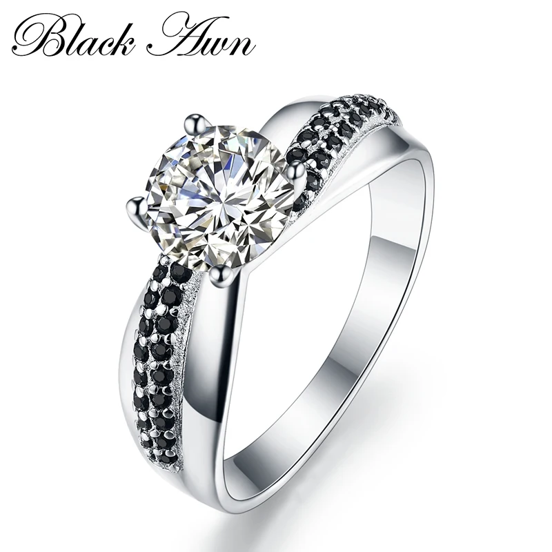 

[BLACK AWN] Neo-Gothic 2.9g 925 Sterling Silver Jewelry Trendy Wedding Rings for Women Engagement Ring Femme Bijoux Bague C117
