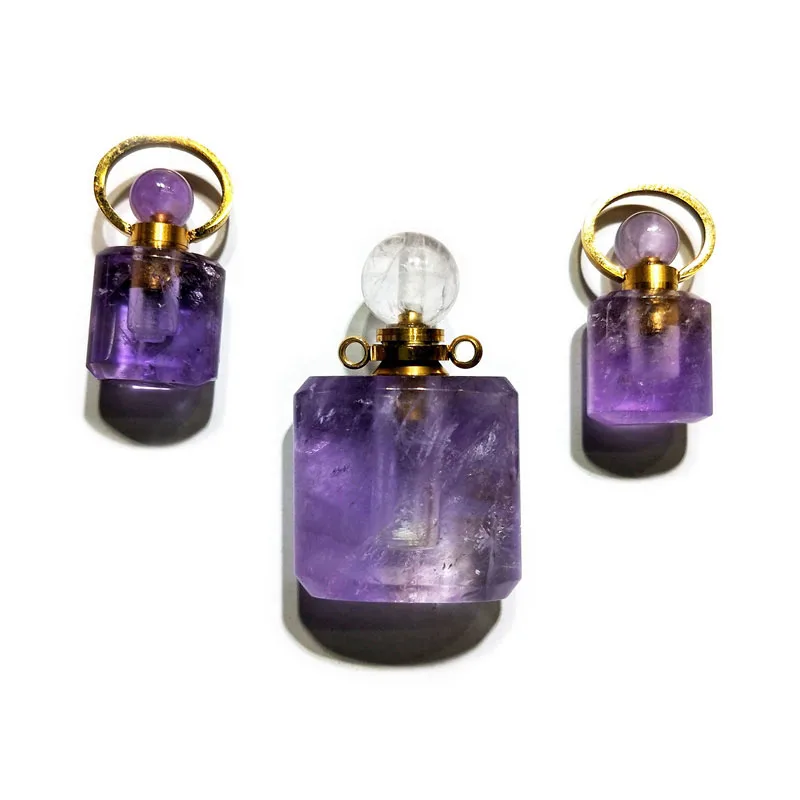 

Natural amethyst Clear quartz Perfume Pendant Magical Medicine Bottles Essential Oils pendants Diffuser charm jewelry