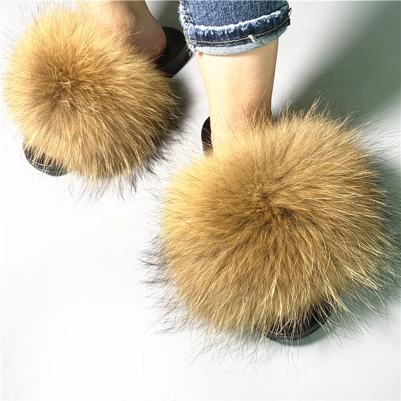 

2019 Fashion Women Fur Slides Slippers /Outdoor Soft Fur Flip Flop Furry Sandals Custom Wholesale Real Fox Fur Slippers Women