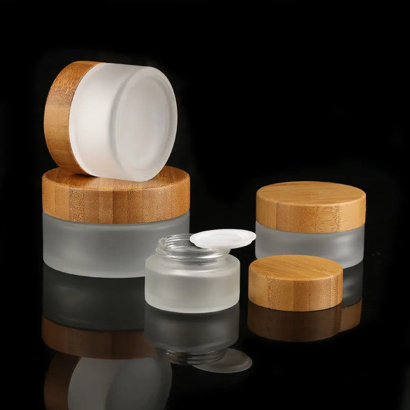 

Environmental 5/15/30/50/100ml Empty Eye Cream Glass Container Refillable Frosted Glass Cosmetic Jars With Bamboo Lid