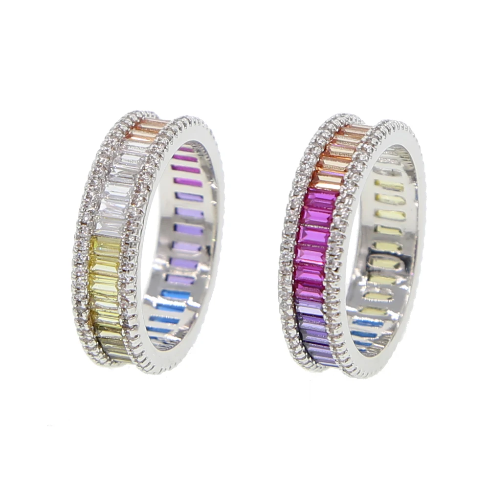

fashion women lady finger rainbow cz rings with multi colorful cz stone paved wedding engagement band rings jewelry