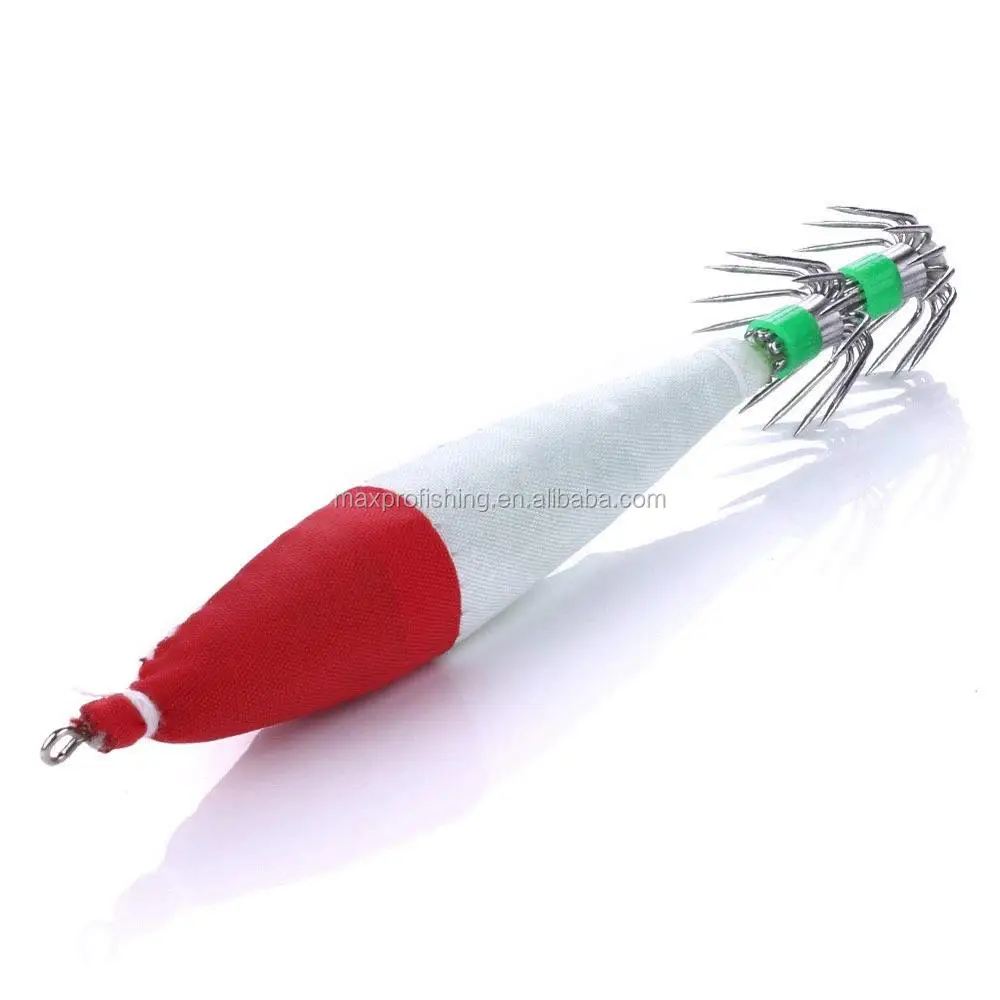 

Indonesia Wholesale Commercial Fluorescent Fishing Lures Luminous Red White Cloth Wrapped Squid Jig, Red white;green;orange;etc