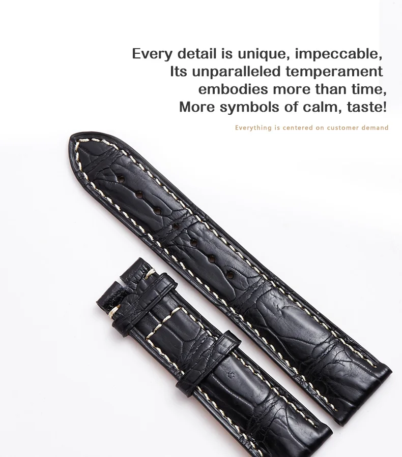 Handmade white line crocodile leather watch strap bands