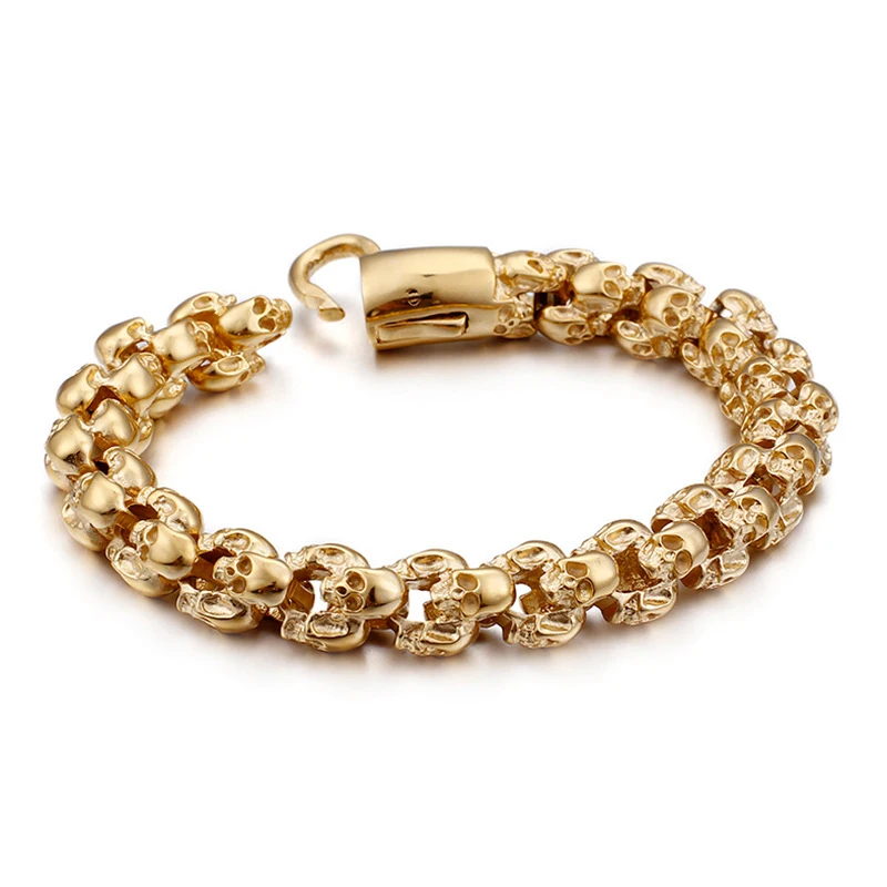 

GC-BC0738W Jewelry Hot Sale New 2019 Accessories Gold 18K Plated Skull Stainless Steel Bracelet Men, N/a